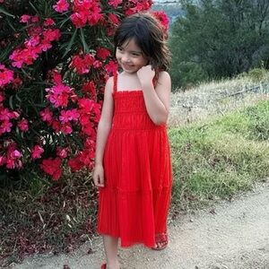 Sea New York Grier Smocked Pleated Red Tiered Summer Dress Size 8Y